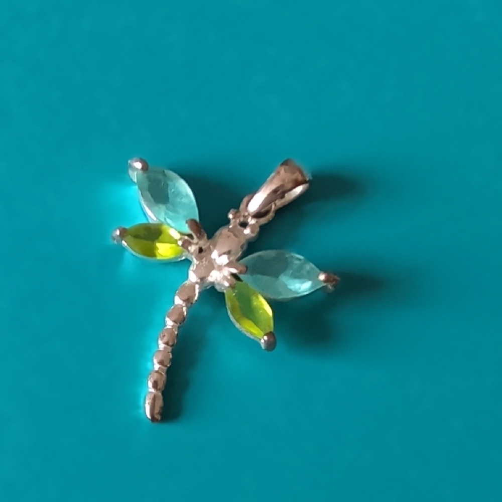 Sterling Silver Dragonfly Pendant with Blue and Green Accents - Picture 4 of 4